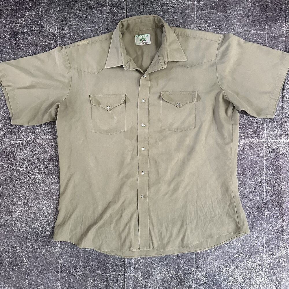 Men's Vintage 70's Mesquite Western Wear Beige Pearl Snap Button Up Shirt Sz XL